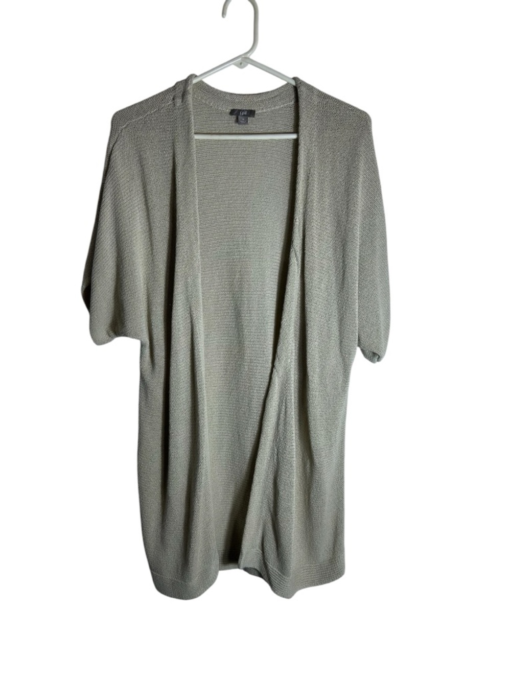 J Jill Women’s Size Medium Short Sleeve Silk Blend Long Line Cardigan Beige 4706